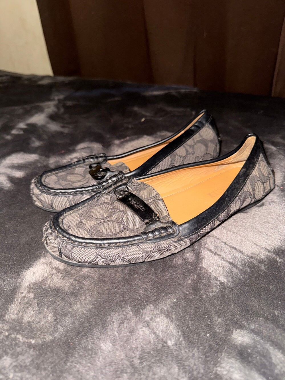 Coach Loafers Size 8. Brown Fabric Leather Women's Shoes